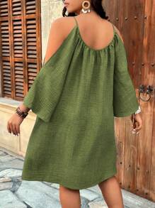 SHEIN Holidaya Plus Size V-Neck Cinched Waist Pleated Slit Flared 3/4 Sleeve Casual A-Line Midi Dress Women Women Dresses Birthday Women Plus Sun Dress Women Short Dresses Summer Women Casual Dress Women Plus Clothing Business Casual Women S White Dress Work Summer Dresses Women Dresses Elegant Gown