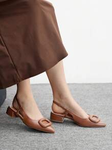 CUCCOO BIZCHIC Women Pointed Toe Adjustable Buckle Design Fashionable Flat Slip-On Shoes For Christmas - Coffee Brown - View 4