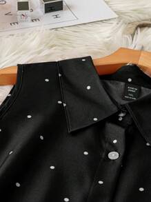 SHEIN LUNE Đầm sơ mi không tay không cổ in chấm bi thanh lịch đơn giản dành cho nữ, thiết kế váy đi làm thường ngày đa năng màu đỏ và trắng, cỡ lớn, phù hợp cho mùa xuân, hè, thu - Đen và trắng - Xem 3