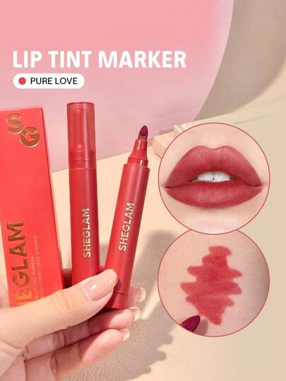 SHEGLAM Love Stained Lip Tint Marker-Pure Love Matte Red Lip Stain Pen Highly Pigmented Long-Lasting Lip Liner Contour Tint Lip Makeup Brand Beauty Makeup Face Paint Cosmetic For Women Girls Perfect For Fall Winter Ideal For Y2K Fancy Fashion Suitable For Birthday Christmas Present Party Ready Best Color