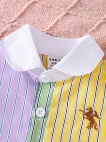 Vestido camisero para bebé niña con bloques de color y cuello polo, ideal para primavera y verano