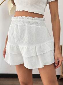 SHEIN Solid Color Soft Pleated Maternity Lounge Shorts - White - View 1