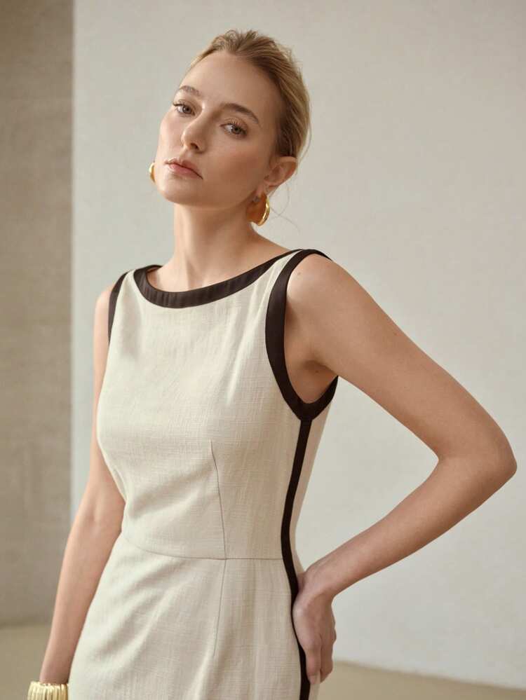 LINEN CONTRAST BINDING DRESS