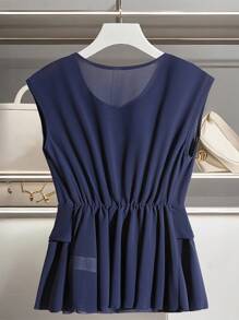 Franclia 法式优雅扭腰无袖蓝色衬衫 - 藏蓝色 - 查看 2