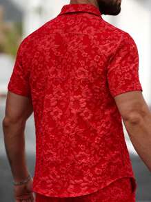Manfinity Homme Men's Solid Color Short Sleeve Casual Shirt, Suitable For Summer - Red - View 2