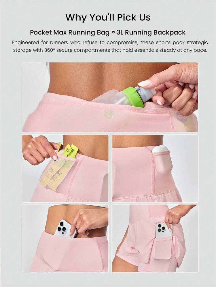 4'' Pocket Max VitalSwift Quick-Dry Ultralight Kangaroo Multi-Pocket High-Rise Waist Adjustable Drawstring Waist Running Shorts With Built-In Anti-Odor Underwear Workout Running Training