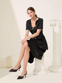 CUCCOO CHICEST Women's Geometric Buckle Decor Pointed Toe Slim High Heel Pumps, Elegant Dress Shoes For Office, Date, Party, Formal Events - Brown - View 3