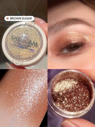 Gleam Chaser Eyeshadow Topper-Brown Sugar 5 Colors Glitter Eyeshadow Powder Shimmer Finish Blendable Smooth Shiny Eyeshadow Graduation Birthday Holiday Summer Fall Autumn Y2K Fancy Fashion Women Makeup Cosmetic Party Beach Travel Camping Outdoors School Campus Trip Festivals Decor Gift Present Rose Girl Cosplay Best Color Charm Vibe