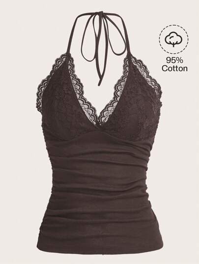 Top halter con encaje en contraste