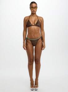 SUMWON WOMEN Glitter Triangle Bikini Set Two Piece Swimsuit Summer Beach Pool Metallic Sparkle String Tie Side Brazilian Holiday Vacation Swimming Resort Beachwear - Brown - View 4