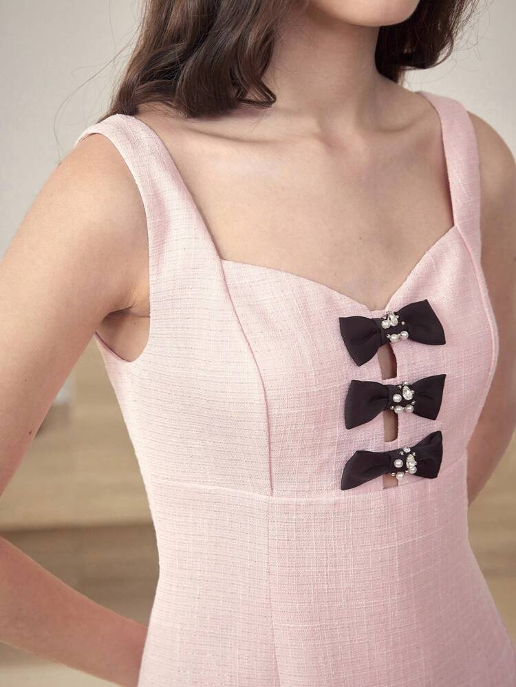 MOTF STUDIO TWEED BOW DECOR TANK DRESS