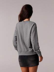 Forever 21 Women Solid Color Buttoned Front Casual Long Sleeve Blouse - Dark Grey - View 2