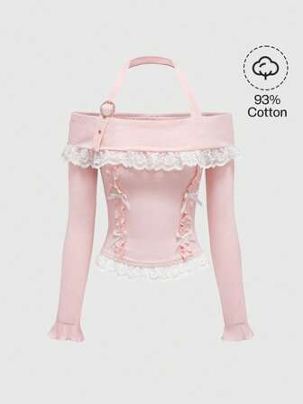 Kawaii Valentinstag Schleifendekor Träger Süßes niedliches Damenshirt im Himekaji-Stil, Frühling