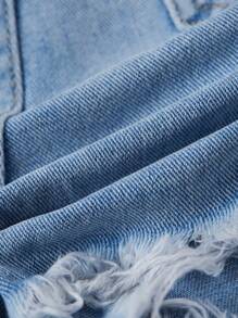 SHEIN MOD Short en jean mode avec déchirures, motif étoiles, poches et ourlet effiloché pour femmes