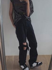 DAZY 女士宽松图案T恤，夏季时尚 - 灰色 - 查看 5