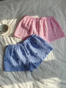 Comfortcana 女士条纹蝴蝶结印花休闲短裤2件套