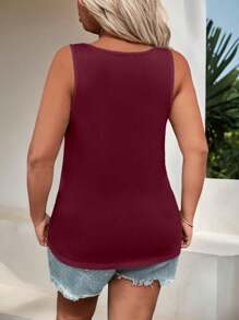 EMERY ROSE Women's Plus Size Casual Tank Top, Floral Pattern Sleeveless Crew Neck Tank Top - Burgundy - View 2
