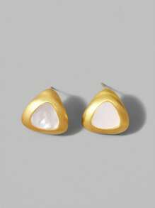 Ontre 18K Gold Plated Triangle Matte Gold Anti-Allergic Stud Earrings