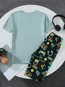 Bộ đồ ngủ 4 món/bộ in họa tiết trò chơi điện tử vừa vặn cổ tròn tay ngắn & quần dài cho bé trai tuổi teen - Nhiều màu - Xem 2