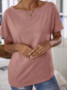 EMERY ROSE Áo thun nữ tay ngắn cổ bẻ màu trơn đơn giản - Hồng - Xem 6