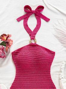 Soleia New Fuzzy Holiday Textured Mini Dress With Metallic Decor - Pink - View 3