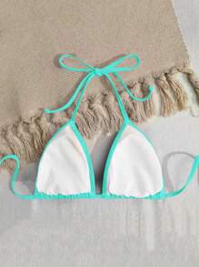 Swim Basics Vacation Beach Solid Color Halter Swimsuit Bikini Top For Summer - Mint Green - View 6