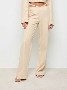 AiiRZ Fit And Flare Tailored Trouser With Dainty Buckle Detail - Apricot - View 1