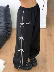 Coolane Pantalones de chándal anchos de pierna ancha de tiro alto con lazo estilo vintage, streetwear y Y2K para mujer, perfectos para festivales de música de primavera/verano