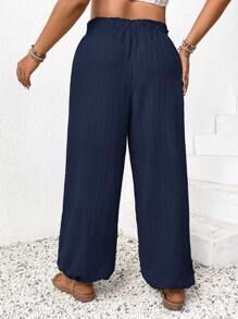 SHEIN Frenchy Plus Size Solid Color Paper Bag Waist Tied Loose Wide Leg Pants