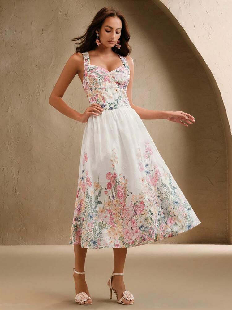 Spring,Summer,Festival,Holiday,Vacation,Elegant Dresses For Women,Easter,Floral Ladies' Woven Spring And Summer Textured Jacquard Fabric, Fashionable Positioning Printing With Mesh Splicing, White Positioning Printing, Sleeveless Music Festival Dress