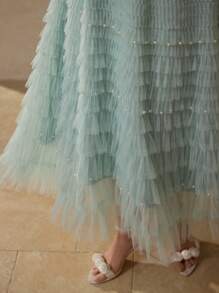 MOTF PREMIUM CONTRAST MESH TIERED LAYER SKIRT - Mint Blue - View 2