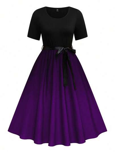 Rometta 优雅而休闲百搭渐变花卉印花长袖圆领大码女式连衣裙，适合正式或日常穿着，春夏秋