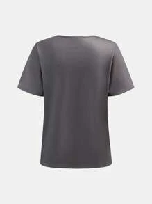 2 chiếc/bộ Dozemod Áo phông họa tiết chữ thường ngày cho bé gái tuổi teen + Quần kẻ caro, Đồ mặc nhà rộng rãi thoải mái, thích hợp cho cả trong nhà và ngoài trời - Đen và trắng - Xem 3