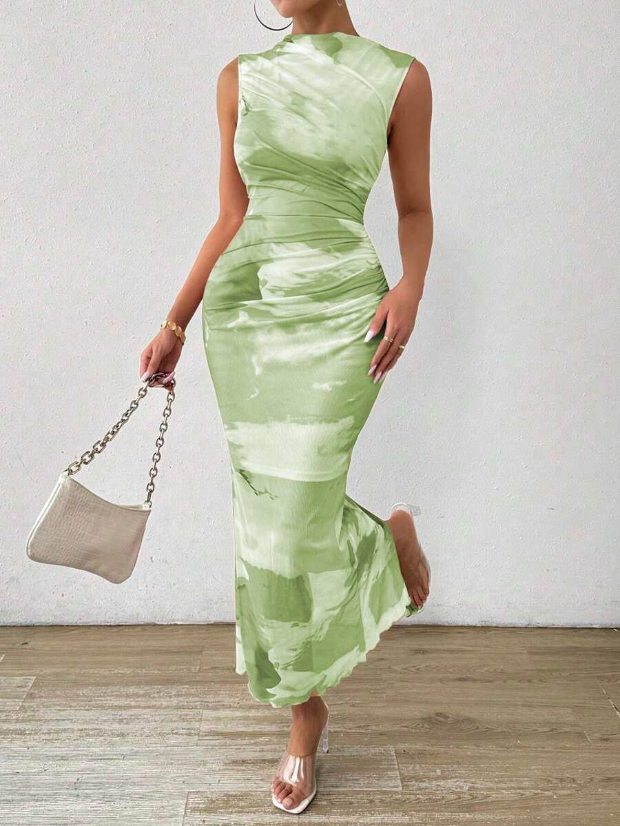 Chiquease 扎染立领网眼紧身连衣裙长款女装 - 彩色 - 查看 1