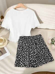 CosyJoli Conjunto de dos piezas para mujer de talla grande, conjunto de vacaciones, ropa mamá e hija, conjunto de dos piezas de verano para mujer, vestido de verano para vacaciones de mujer, vestido de playa de mujer, conjunto de dos piezas para vacaciones de primavera, top y vestido lindo de vacaciones de primavera