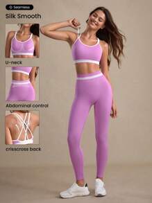 Contrast Binding Sports Set - Pink - View 1