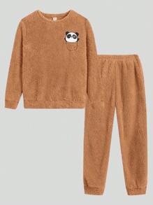 SHEIN Con trai Sang trọng Vòng cổ Mẫu Áo thun Và Quần Trang phục mặc nhà Bộ - Màu Khaki - Xem 9