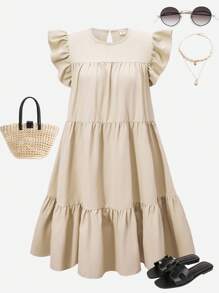 Vestido casual sólido sin mangas de moda para adolescentes, adecuado para el verano - Albaricoque - Ver 7