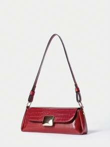 SHECARRY 女士单肩包 PU 皮革 秋冬 校园 旅行 通勤 工作 优雅 精致 豹纹 法棍包 - 紅色 - 查看 2