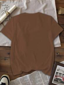 INAWLY Women's Casual Floral Print Slim Fit Short Sleeve T-Shirt Graphic Tees Women Tops - Brown - View 2