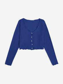 SHEIN EZwear 大码夏季休闲纯色前扣T恤 - 寶藍色 - 查看 3