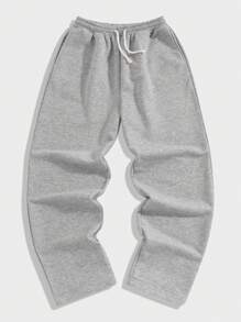 Teen Boy Solid Color Pocket Straight Loose Casual Drawstring Sweatpants,Thanksgiving,Christmas,Winter,Winter Clothes,Cozy Fall & Winter Styles, - Light Grey - View 2