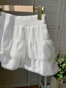 Comfortcana 女士短裙 Country Concert 白色梭织女式弹性腰部荷叶边下摆 A 字裙