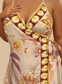 Travachic Abito canottiera asimmetrico con laccetti, stampa con palme tropicali, per vacanze, taglia comoda, rosa, abbigliamento da resort per San Valentino