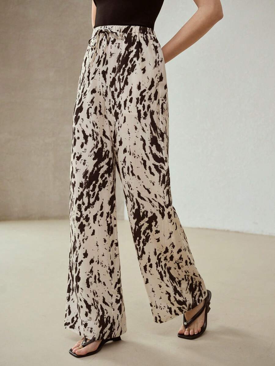 MOTF PREMIUM LINEN ALLOVER PRINT STRAIGHT LEG PANTS