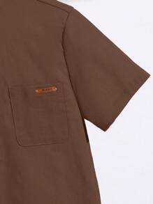 SHEIN Tween Boys' Casual Loose Comfortable Short Sleeve Shirt - Brown - View 3