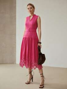 MOTF PREMIUM VESTIDO CEÑIDO DE LINO - Rosa Fucsia - Ver 7