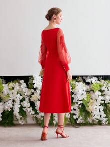 MOTF PREMIUM BEADS CONTRAST MESH COCKTAIL DRESS - Red - View 6