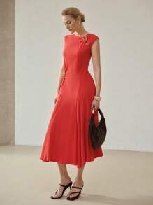MOTF PREMIUM METAL DECOR A LINE DRESS - Red - View 5