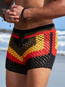 Manfinity Swimmode Quần short dệt kim rút dây màu tương phản dành cho nam đi nghỉ thường ngày - Nhiều màu - Xem 3